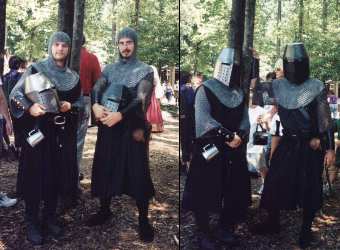 Here we are in armor.. Wolf on the left, and Bones (me) on the right. One of thesedays we need to organize a large group of armored crusaders for a trip to the faire..