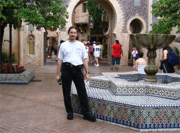 Morocco, in Epcot's World Showcase... Me, next to a fountain. :)