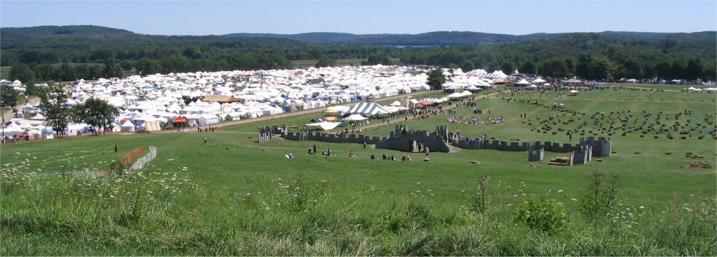 The expanse of the battlefield and serengeti and surrounding parts of Pennsic. Much of the campground is however off in the woods and around the lake.