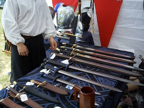 One of my weapons tables, in my booth at the VA RenFest. I didn't sell much,but it was a new and interesting experience.