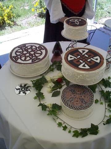 Marie & Jon's Wedding The wedding cakes, with custom celtic knots.