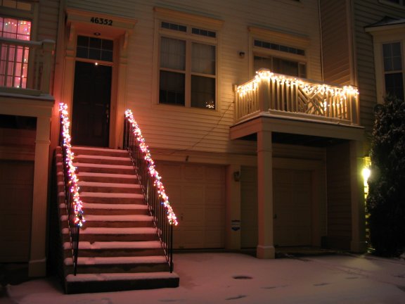 Christmas lights and snow.
