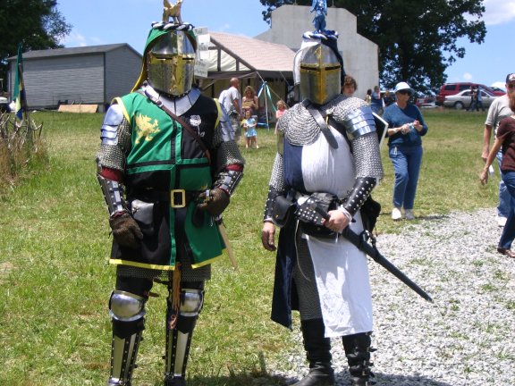On the right is me, sporting the new sword, and crest + mantle + torse on the helm.On the left is Sir Brian. <A href="//varf.org/">VARF</A>