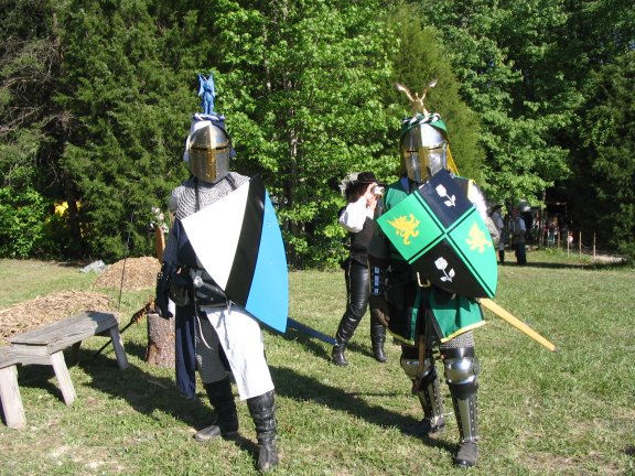 On the left is me, sporting the new sword, and crest + mantle + torse on the helm.On the right is Sir Brian. <A href="//varf.org/">VARF</A>
