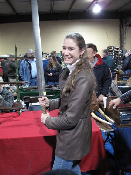 Pamela with one of the nice Executioner's swords we saw. Thisone was about $5,500.