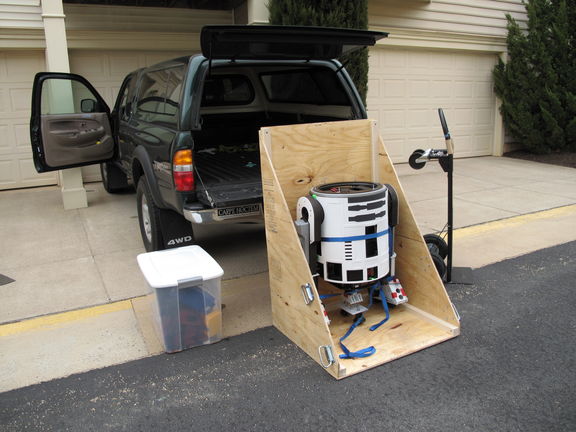 Droid crated up for Shevacon. Check out my <A href="//lightsabers.necrobones.com/droid-progress.html">Droid Progress</A>.