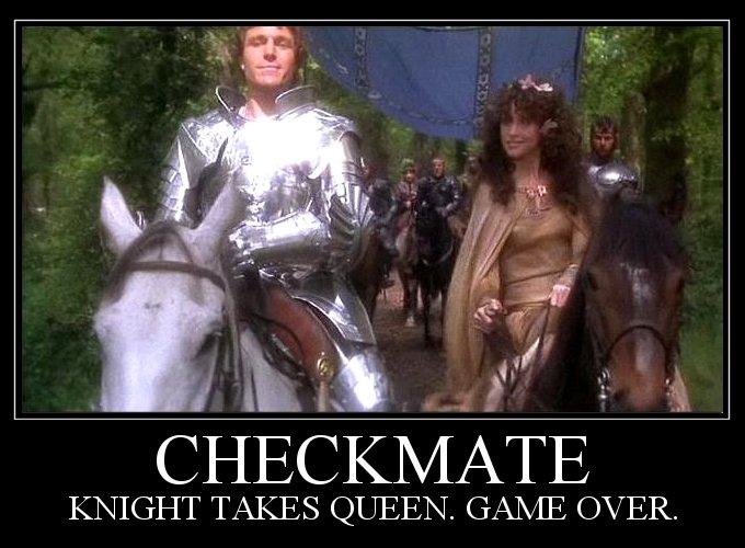 Checkmate - Knight takes queen. Game over.